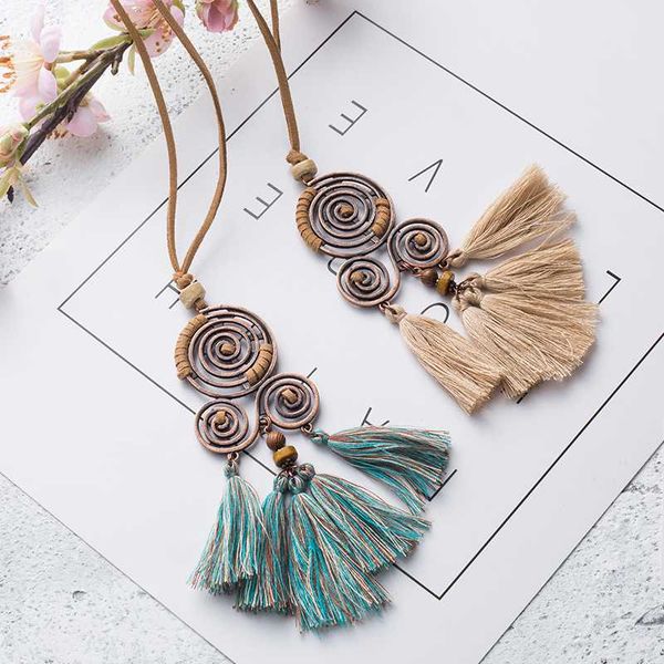 

bohemia long tassel women's necklaces long leather chain sweater chain ethnic round tassel necklaces for women wholesale, Silver
