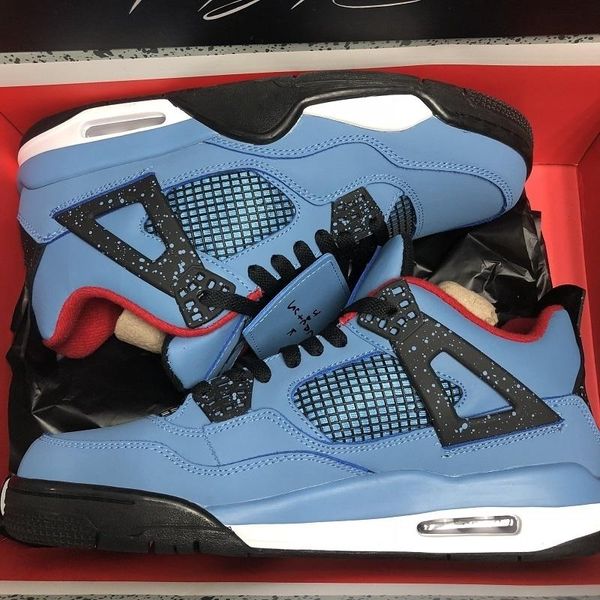 

box 4 iv travis x houston with university blue black red sports basketball shoes for men 4s designer trainers sneakers size 7-13