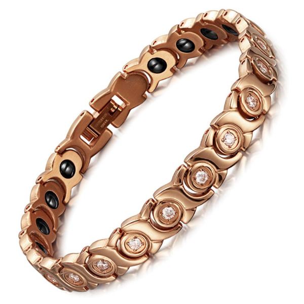 

hematite bracelets & bangles healthy jewelry for women 2020 magnetic stainless steel zircon fashion jewelry, Golden;silver
