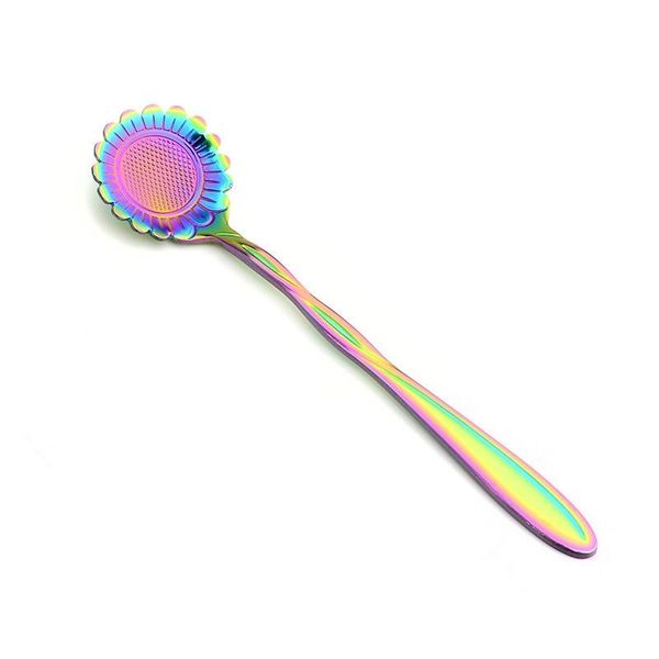 

stainless steel rainbow flowers shaped spoons coffee tea spoons cherry blossom rose sunflower spoons honey spoon