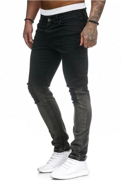 

hop street jeans holes black blue zipper designer jean pants casual skinny denim trousers mens spring hip