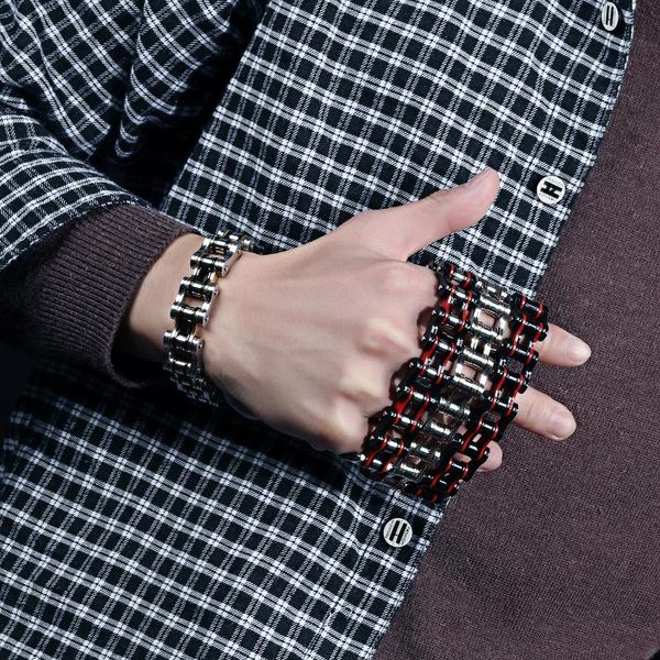 

charm bracelets mae exquisite titanium stainless steel bracelet heavy bike motor bicycle men chain punk fashion jewelry male decor gift, Golden;silver