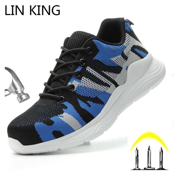 

lin king indestructible shoes camouflage men safety work boots steel toe cap anti piercing shoes lightweight breathable sneakers, Black