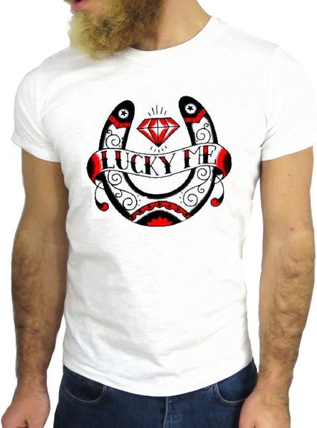 

2018 последних мужчины t shirt мода лето новой мода z3022 лаки me татуировки алмазной смешной подкова фото футболка