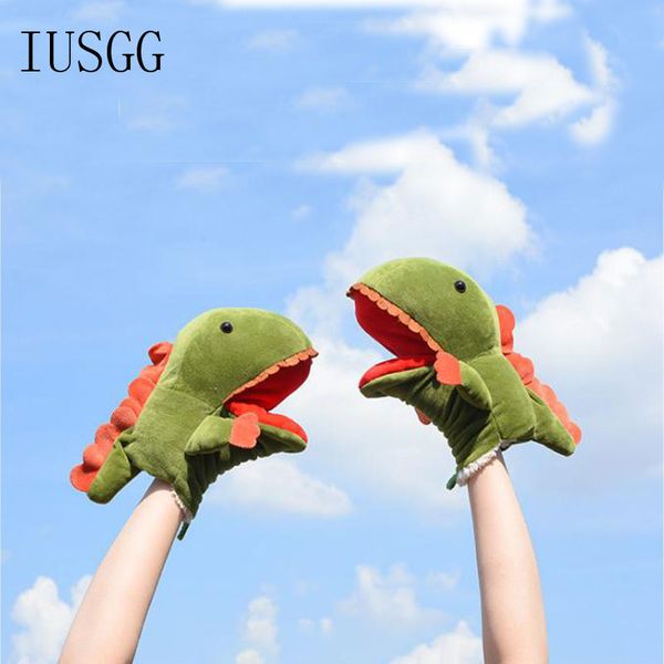 

fleece cute dinosaur gloves winter warm mittens animal doll women gloves cute hand puppet soft plush toys hands cosplay cos, Blue;gray