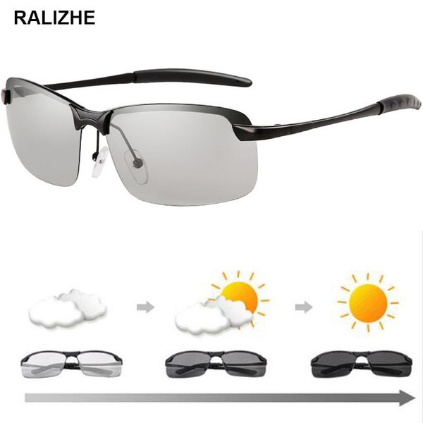 

pchromic sunglasses polarized lens metal frame male discoloration sun glasses brand designer driving goggles for men sport, White;black