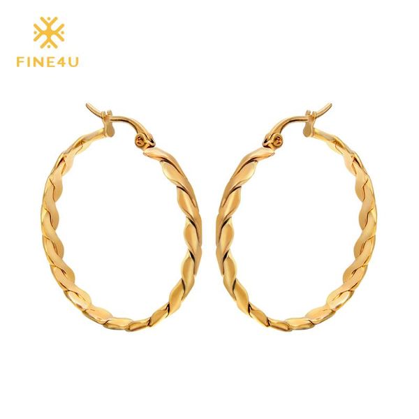 

2020 new fine4u e009 316l stainless steel hoop earrings for women round circle twisted earrings wedding party earring, Golden;silver