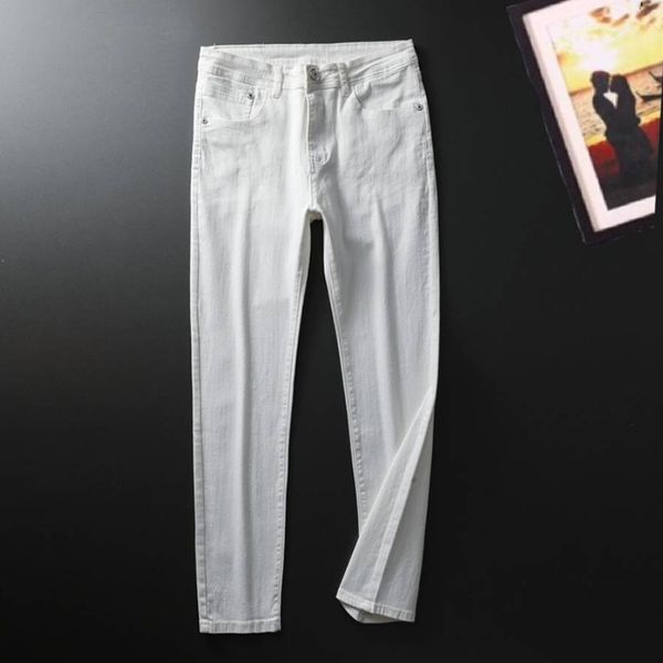 

original skull diamond pp four season jeans car red thread popular embroidered leather label casual slim elastic, Blue