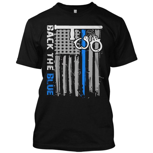 

mens t shirts fashion 2019 back the blue police t shirt graphic handcuffs tee 100% cotton short sleeve o-neck tee shirts