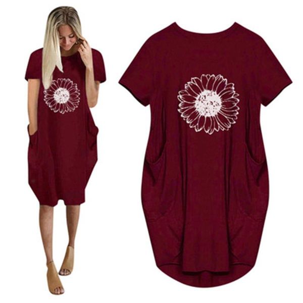 

fashion casual women new dress summer new short sleeve print loose dress female round neck long section plus size dress clothing, Black;gray