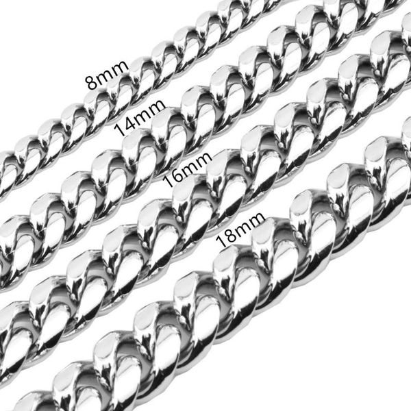 

fashion 8-18mm wide stainless steel miami cuban curb chain dragon clasp mens womens silver color necklace or bracelet jewelry