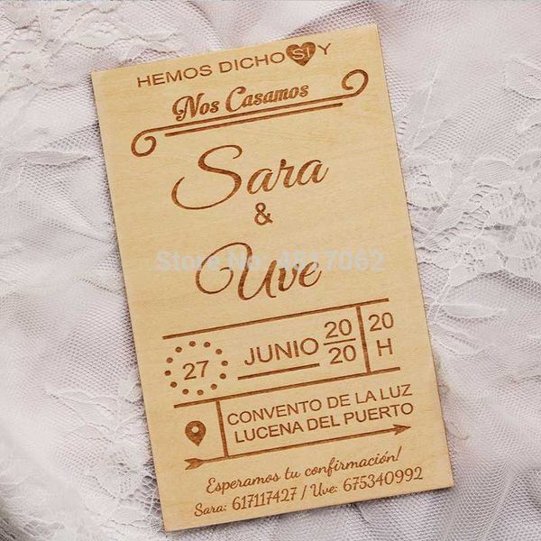 

greeting cards wooden wedding invitation country custom engraved with envelope