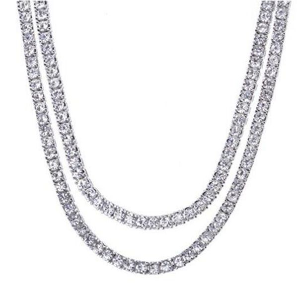 

iced out bling zircon 1 row tennis chain necklace men hiphop jewelry, Silver