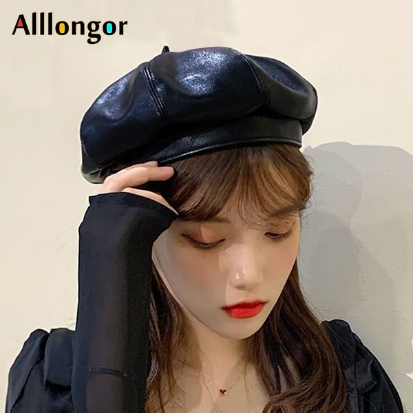 

berets 2021 spring autumn french leather beret hat women brimless octagonal cap femme black baret boinas para mujer, Blue;gray