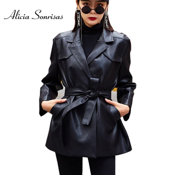 

black leather jacket women's 2020 spring autumn new korean-style loose motorcycle pu leather mid-length soft biker coat