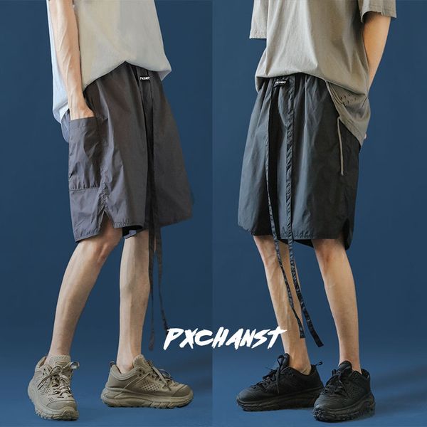 

2020 summer new youth popular men's japanese loose solid color five-point pants fashion casual lace-up thin shorts black/grey, White;black