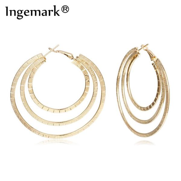 

ingemark trendy fashion large hoop earrings big smooth circle ball brincos simple party round loop earrings for women jewelry, Golden;silver
