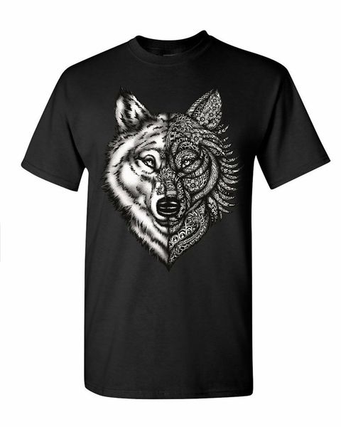 

wolf head with pattern t-shirt wild wolves animal wildlife mens tee shirt retro tee shirt