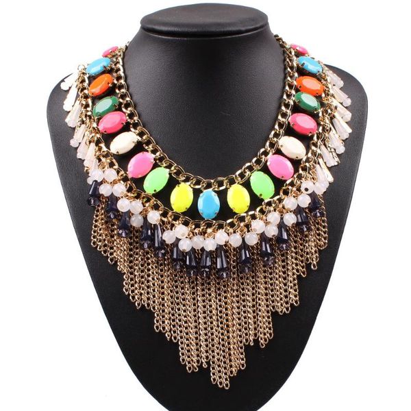 

2020 new arrival design colorful necklace chain tassel bead chunky statement pendant necklace for women jewelry wholesale, Silver