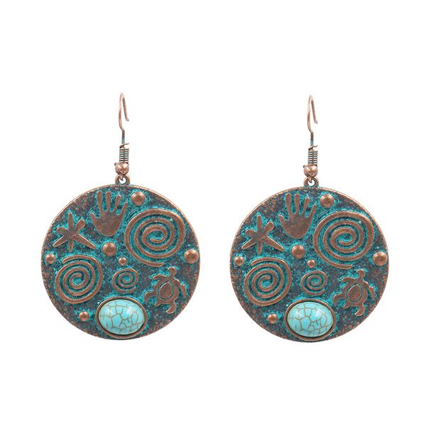 

8seasons fashion women drop earrings bronze coppr hook vintage round pendants trendy earrings classic accessories gift,1 pair, Silver