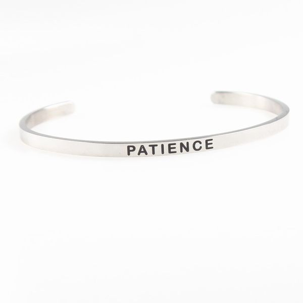 

patience laser stainless steel bracelets bangles women men mantra bracelets inspirational jewelry remind you treat parents kids, Black