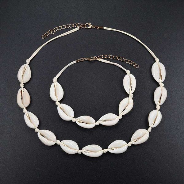 

chokers bohemian natrual shell necklace bracelet set seashell cowrie summer women femme choker beach foot jewelry girl gifts collar, Golden;silver