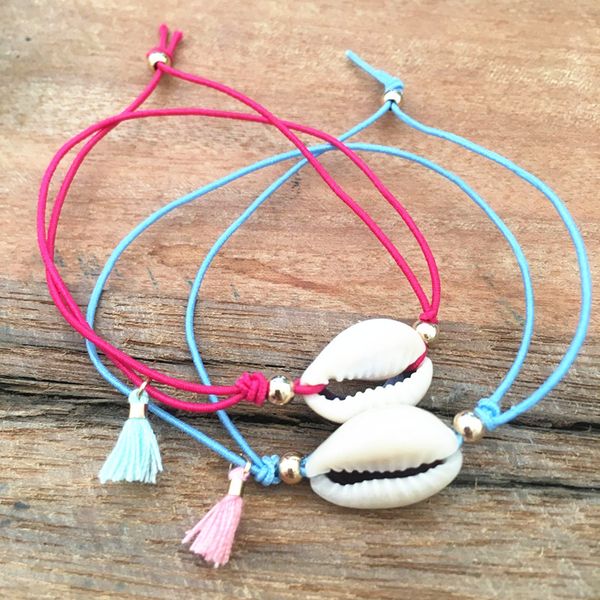 

charm bracelets rope bff tassel cowrie shell bracelet femme simple for women girls fashion boho jewelry pulseira feminina 2021, Golden;silver
