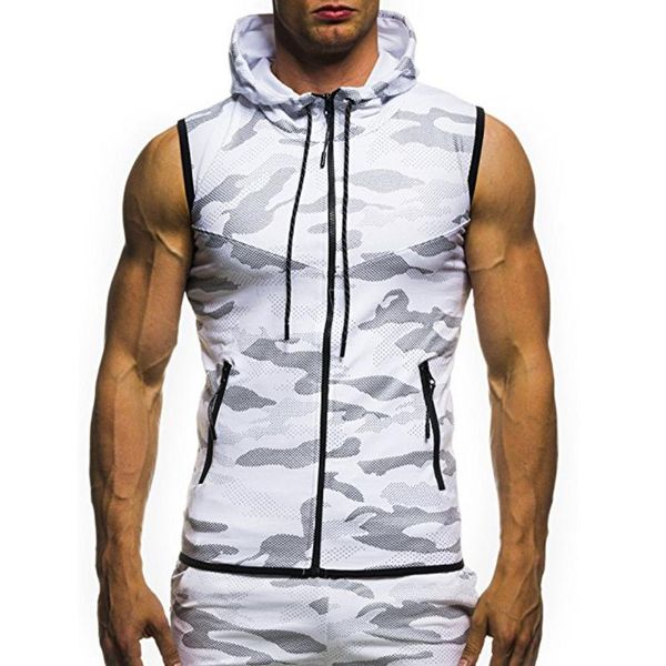 

men' tank men camouflage print vest bodybuilding workout sleeveless hoodies man hooded male camo clothing #bl, White;black