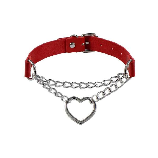 

women fashion party collar punk gothic pu leather jewelry choker necklace daily gift heart shape pendant adjustable length, Golden;silver