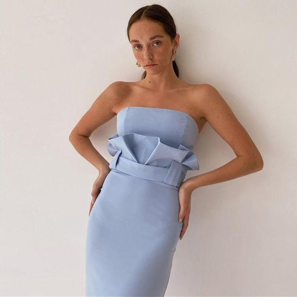 

casual dresses ocstrade arrival aqua blue ruffles midi bodycon dress 2021 summer women strapless evening party, Black;gray