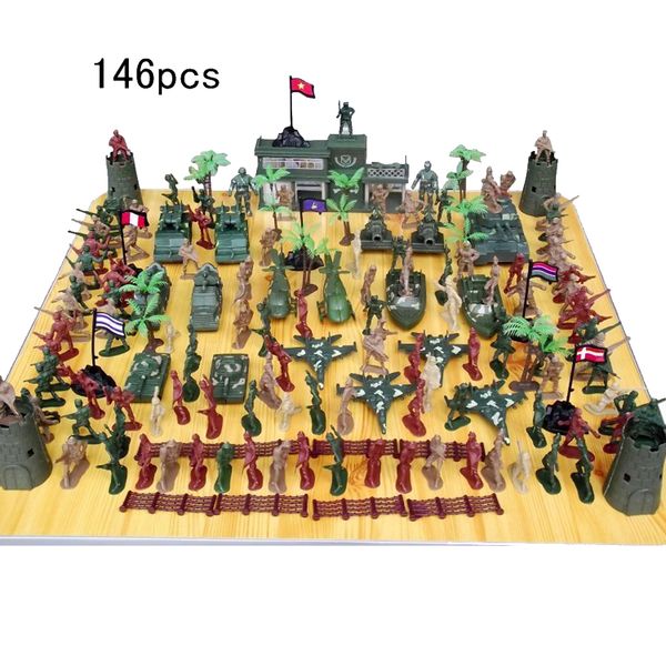 

146 pieces army men playset 5cm soldier action figures with tanks planes flags & more accessories army base model toy
