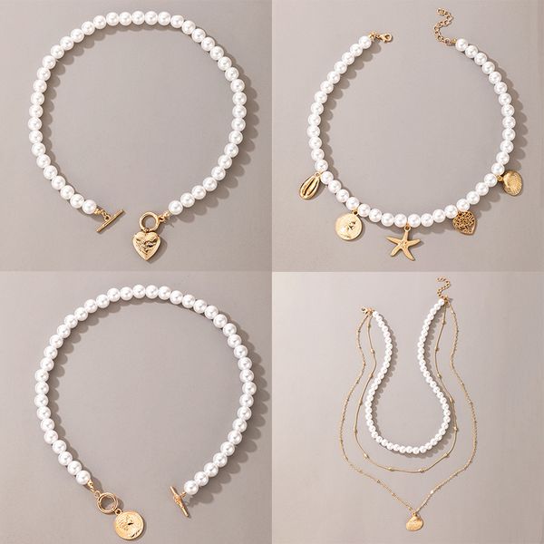 

women short pearl chokers necklace for women gold color heart love coin ot clavicle chain jewelry5641649, Silver