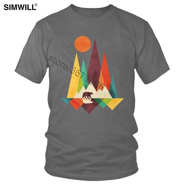 

retro designer mountain bear t shirts men cotton 80s vintage wild forest sunset tees short sleeve streetwear summer t-shirt