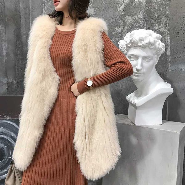 

real fur vest coat women clothes winter warm long jacket korean elegant vintage coats manteau femme hiver zl608, Black
