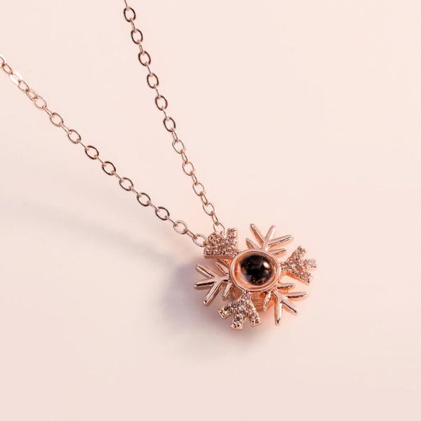 

100 languages i love you projection pendant clavicle chain women rhinestone necklace romantic love memory jewelry snowflake neck, Silver