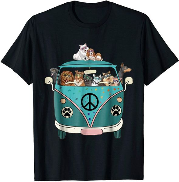 

dogs peace bus hippie funny t shirt vintage gift for men women funny black tee