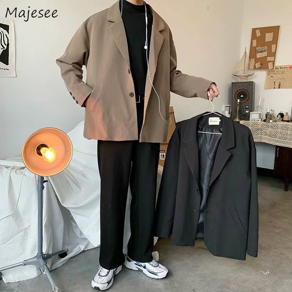 

blazers men autumn single breasted solid oversize loose fashion daily retro literary korean style chic students suits ulzzang, White;black