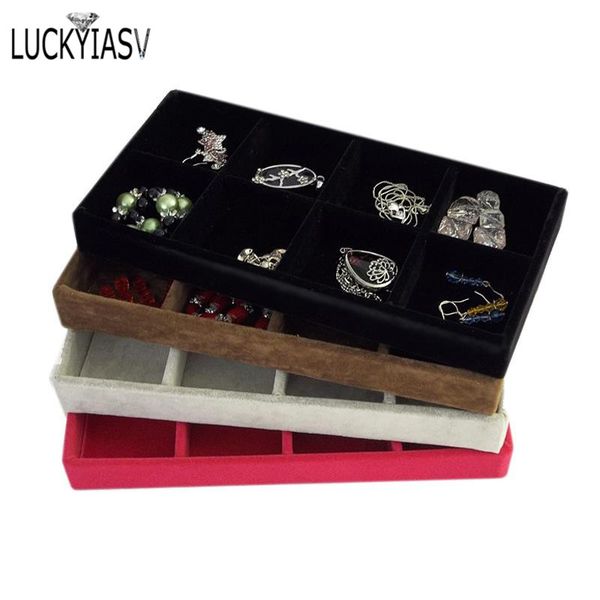 

velvet portable jewelry display tray 8 grids for ring earrings holder container jewellery storage organizer box, Pink;blue