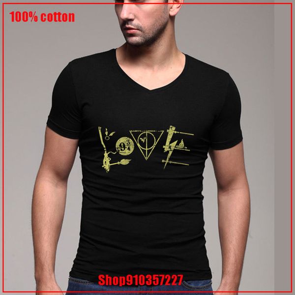 

harry love-potter nine and three quarters v-neck t shirt eu size 100% cotton short sleeve basic tee guy color diversified