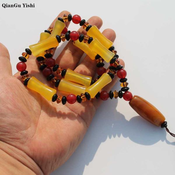 

yellow agate bamboo pole tibet beads necklace natural stone materials necklace women's jewelry, Silver