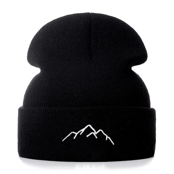 

knitted hip men mountain hat range hop beanies women casual skullies bonnet embroidery cap winter cotton for solid azlnv pingtoy, Black;white