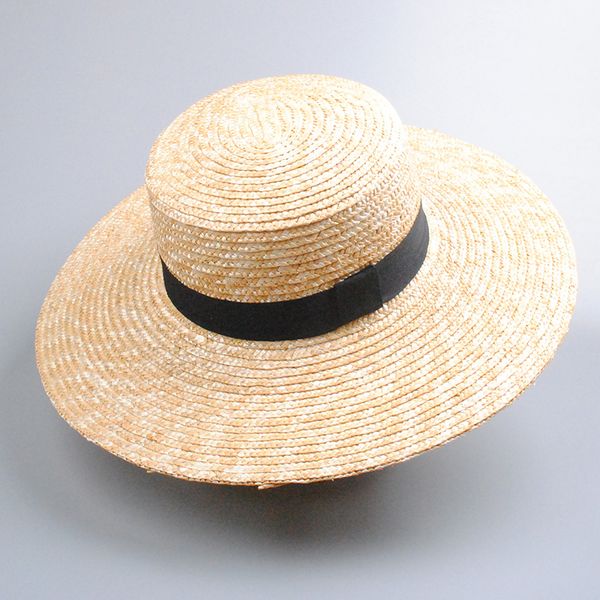 

spring sunscreen women straw hat with ribbon flat outdoor panama hats upf50, Blue;gray