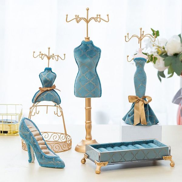 

5pcs sky blue shoes ring holder princess jewelry stand dress fashionable human model high heels rack jewelry display, Pink;blue