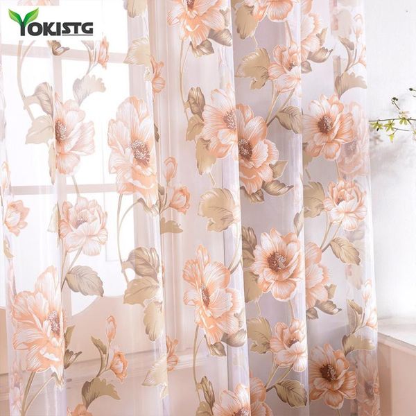 

curtain & drapes yokistg pink sheer curtains flower printed for kitchen living room bedroom print voile window treatment home decor