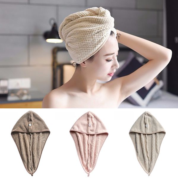 

shower caps thicken hair quick drying towel solid color hat twist bath cap head wrap microfiber dry turban for