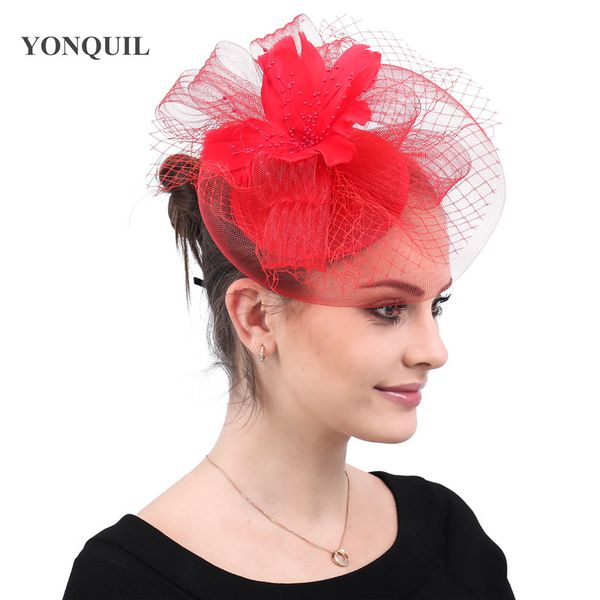 

stingy brim hats female elegant bridal wedding veils facinators cocktail fancy feathers race hair accessorie with clips, Blue;gray