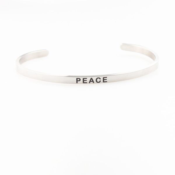 

peace stainless steel engraved mantra bracelet inspiration messages plain cuff love stainless steel 4mm bar bangle for women, Black