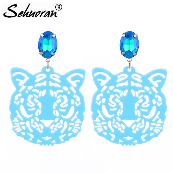 

sehuoran resin tiger head pendient crystal stone statement earrings for woman 2020 new trendy drop earrings brincos oorbellen, Silver