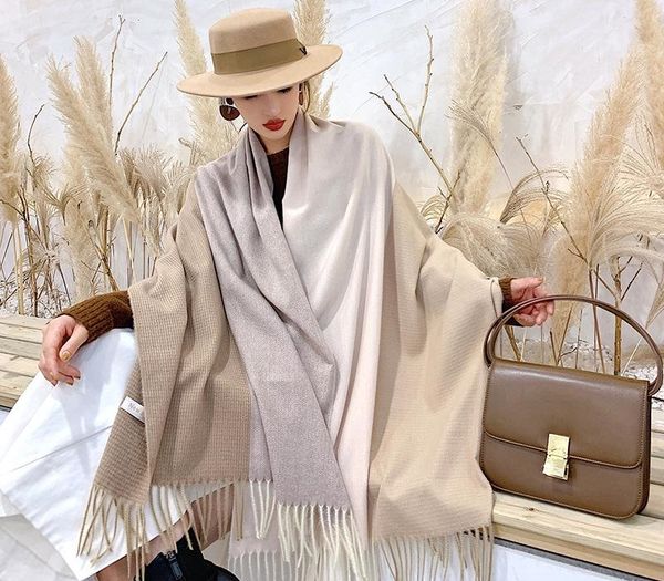 

fashion winter scarf for women warm shawls and wraps cashmere hijab scarfs female solid color neckerchief lady scarves, Blue;gray