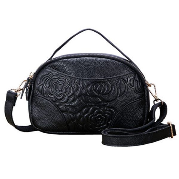 

women genuine leather embossed floral small bag first layer leather messenger bag cowhide female shoulder fashion handbag